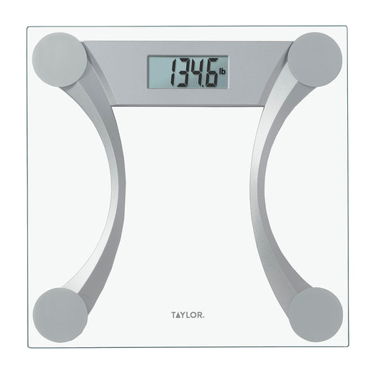 Taylor 400 Lb. Capacity Clear Glass Digital Bathroom Scale with Metallic Accents